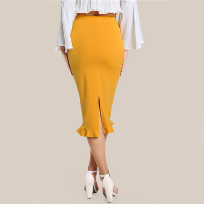 Minah Yellow Peplum Midi Skirt - Fashion Genie Boutique