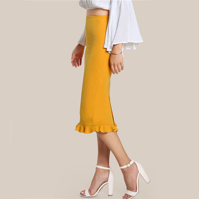 Minah Yellow Peplum Midi Skirt - Fashion Genie Boutique