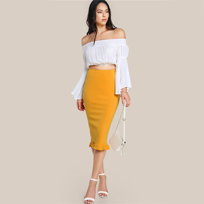 Minah Yellow Peplum Midi Skirt - Fashion Genie Boutique