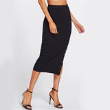 Adelita Baby Black Studded Split Midi Skirt - Fashion Genie Boutique