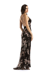 Glorious Black Sequin Front Split Sweeping Maxi Dress - Fashion Genie Boutique