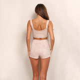 Just Chillin' Nude Two Piece Lace Up Crop Top & Shorts Co-Ord - Fashion Genie Boutique