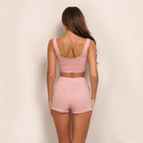 Just Chillin' Pink Two Piece Lace Up Crop Top & Shorts Co-Ord - Fashion Genie Boutique