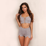 Just Chillin' Grey Two Piece Lace Up Crop Top & Shorts Co-Ord - Fashion Genie Boutique