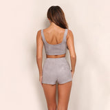 Just Chillin' Grey Two Piece Lace Up Crop Top & Shorts Co-Ord - Fashion Genie Boutique