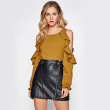 Love All Day Mustard Cold Shoulder Ruffle Top - Fashion Genie Boutique