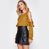 Love All Day Mustard Cold Shoulder Ruffle Top - Fashion Genie Boutique