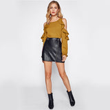 Love All Day Mustard Cold Shoulder Ruffle Top - Fashion Genie Boutique