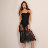 Good Girl Black Strapless Lace Midi Dress - Fashion Genie Boutique