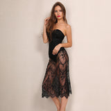 Good Girl Black Strapless Lace Midi Dress - Fashion Genie Boutique