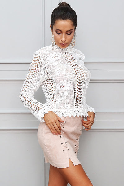 Lost Stars White Crochet Long Sleeve Top - Fashion Genie Boutique