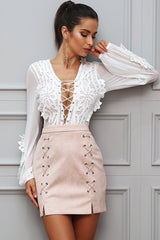 Loveable Lace Up White Long Sleeve Top - Fashion Genie Boutique