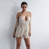Gorgeous Everyday Nude Embroidered Playsuit - Fashion Genie Boutique
