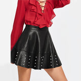 Frill Time Black Faux Leather Pearl Frill Mini Skirt - Fashion Genie Boutique
