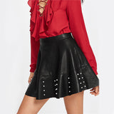 Frill Time Black Faux Leather Pearl Frill Mini Skirt - Fashion Genie Boutique
