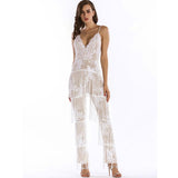 Puttin’ on the Glitz White Sequin Tassel Fringe Jumpsuit - Fashion Genie Boutique