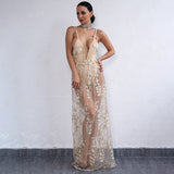 Sunset Cove Nude Embroidered Mesh Maxi Dress - Fashion Genie Boutique