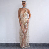 Sunset Cove Nude Embroidered Mesh Maxi Dress - Fashion Genie Boutique