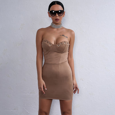 Forever Yours Tan Strapless Eyelet Mini Dress - Fashion Genie Boutique
