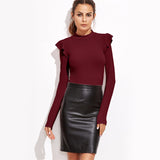 Vertigo Burgundy Frill Sleeve Bodysuit - Fashion Genie Boutique