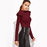 Vertigo Burgundy Frill Sleeve Bodysuit - Fashion Genie Boutique