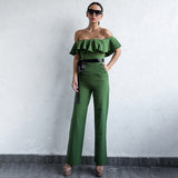 Brighton Green Bardot Ruffle Jumpsuit - Fashion Genie Boutique