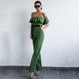 Brighton Green Bardot Ruffle Jumpsuit - Fashion Genie Boutique