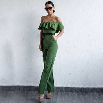 Brighton Green Bardot Ruffle Jumpsuit - Fashion Genie Boutique