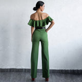 Brighton Green Bardot Ruffle Jumpsuit - Fashion Genie Boutique