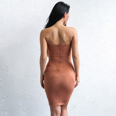 So Into You Brown Suede Mini Dress - Fashion Genie Boutique