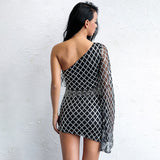 Glitz and Glory Black Sequin One Shoulder Flared Sleeve Mini Dress - Fashion Genie Boutique