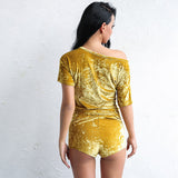 Speak My Mind Yellow Velvet Shorts & Top Lounge Co-Ord - Fashion Genie Boutique