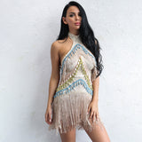 Shimmy Over Nude Fringe Halter Mini Dress - Fashion Genie Boutique