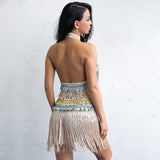 Shimmy Over Nude Fringe Halter Mini Dress - Fashion Genie Boutique