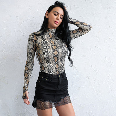 Medusa Multi Snake Print Long Sleeve Bodysuit - Fashion Genie Boutique