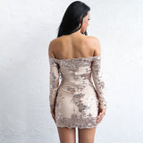 Style On Point Rose Gold Bardot Long Sleeve Sequin Dress - Fashion Genie Boutique