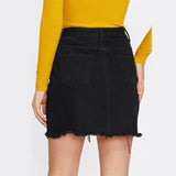 Totally Clueless Black Distressed Denim Pearl Embellished Mini Skirt - Fashion Genie Boutique