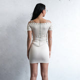 Dream Life Beige Lace Up Mini Dress - Fashion Genie Boutique