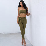 Byron Bay Green Strapless Crop Top & Trousers Co-Ord - Fashion Genie Boutique