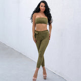 Byron Bay Green Strapless Crop Top & Trousers Co-Ord - Fashion Genie Boutique