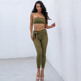 Byron Bay Green Strapless Crop Top & Trousers Co-Ord - Fashion Genie Boutique