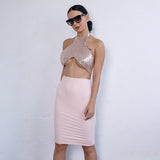 Party Queen Pink Rose Gold Sequin Crop Top & Skirt Co-Ord - Fashion Genie Boutique
