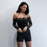 Meant To Be Black Bardot Lace Playsuit - Fashion Genie Boutique