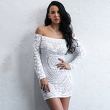 Can’t Touch This White Bardot Sequin Long Sleeve Mini Dress - Fashion Genie Boutique