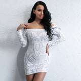 Can’t Touch This White Bardot Sequin Long Sleeve Mini Dress - Fashion Genie Boutique