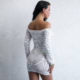 Can’t Touch This White Bardot Sequin Long Sleeve Mini Dress - Fashion Genie Boutique