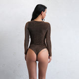 Be Delicious Brown Long Sleeve Bodysuit - Fashion Genie Boutique