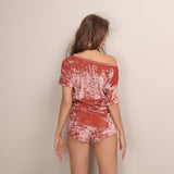 Speak My Mind Yellow Velvet Shorts & Top Lounge Co-Ord - Fashion Genie Boutique