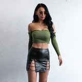 Bora Babe Green Bardot Ribbed Long Sleeve Crop Top - Fashion Genie Boutique