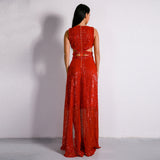 Riri Red Sequin Double Split Maxi Party Dress - Fashion Genie Boutique